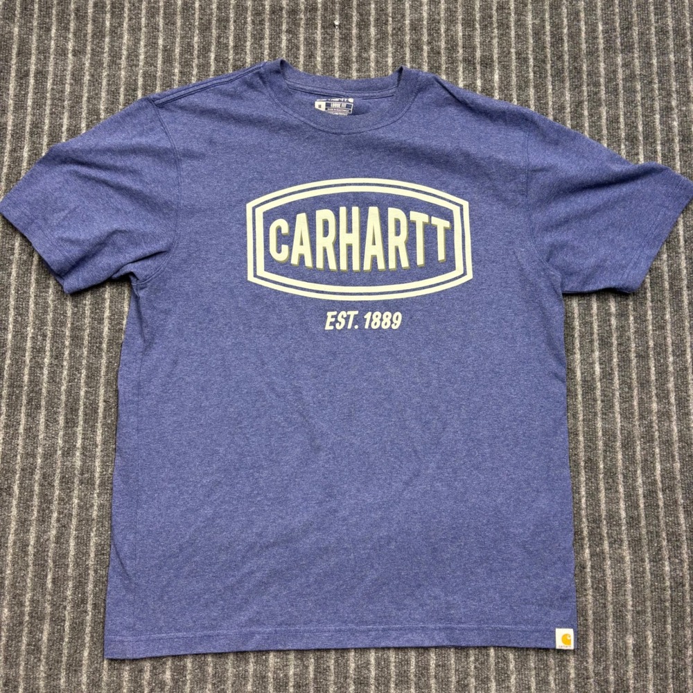 Carhartt Mens Loose Fit Graphic T-Shirt Size M Blue Heathered Logo EST 1889